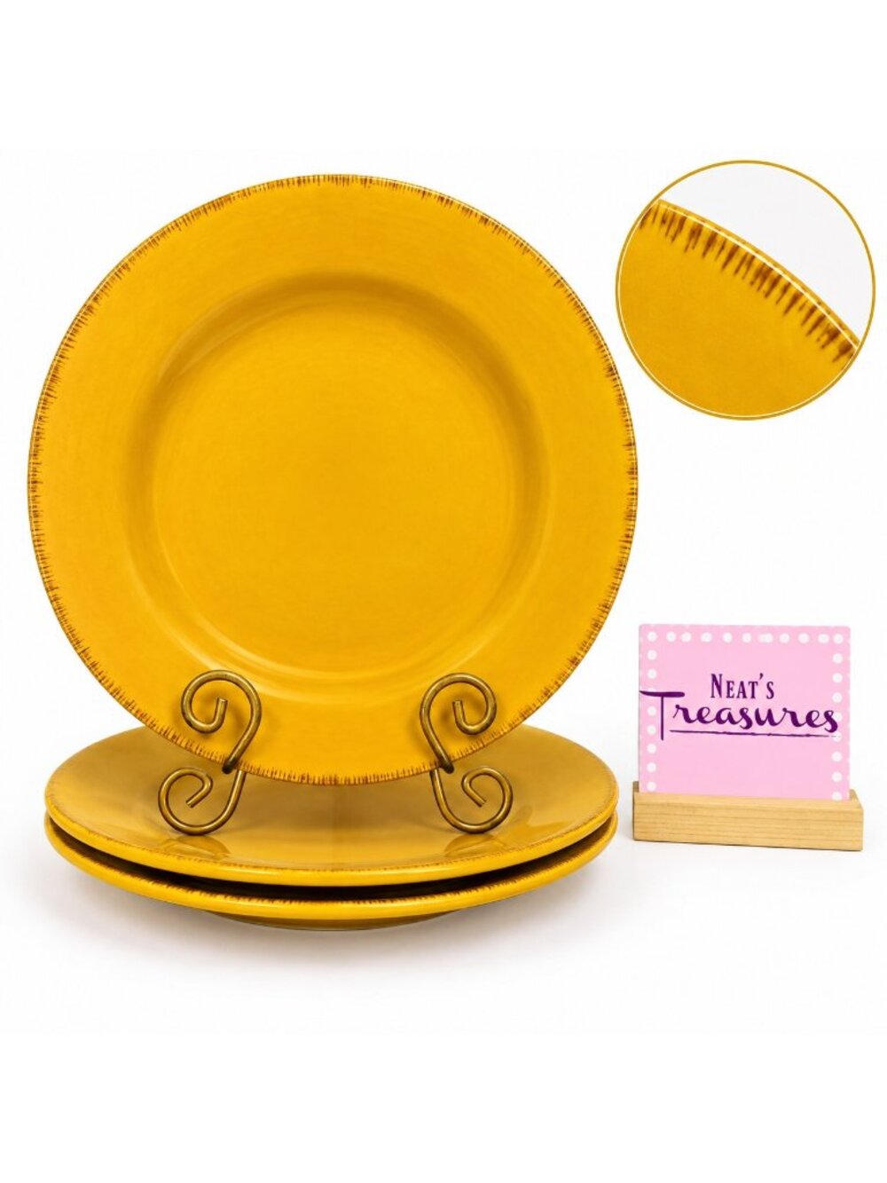 Pier 1 ELEMENTAL HONEY Handpaint Undecorated Earthenware Salad Plates Set 3 NEW